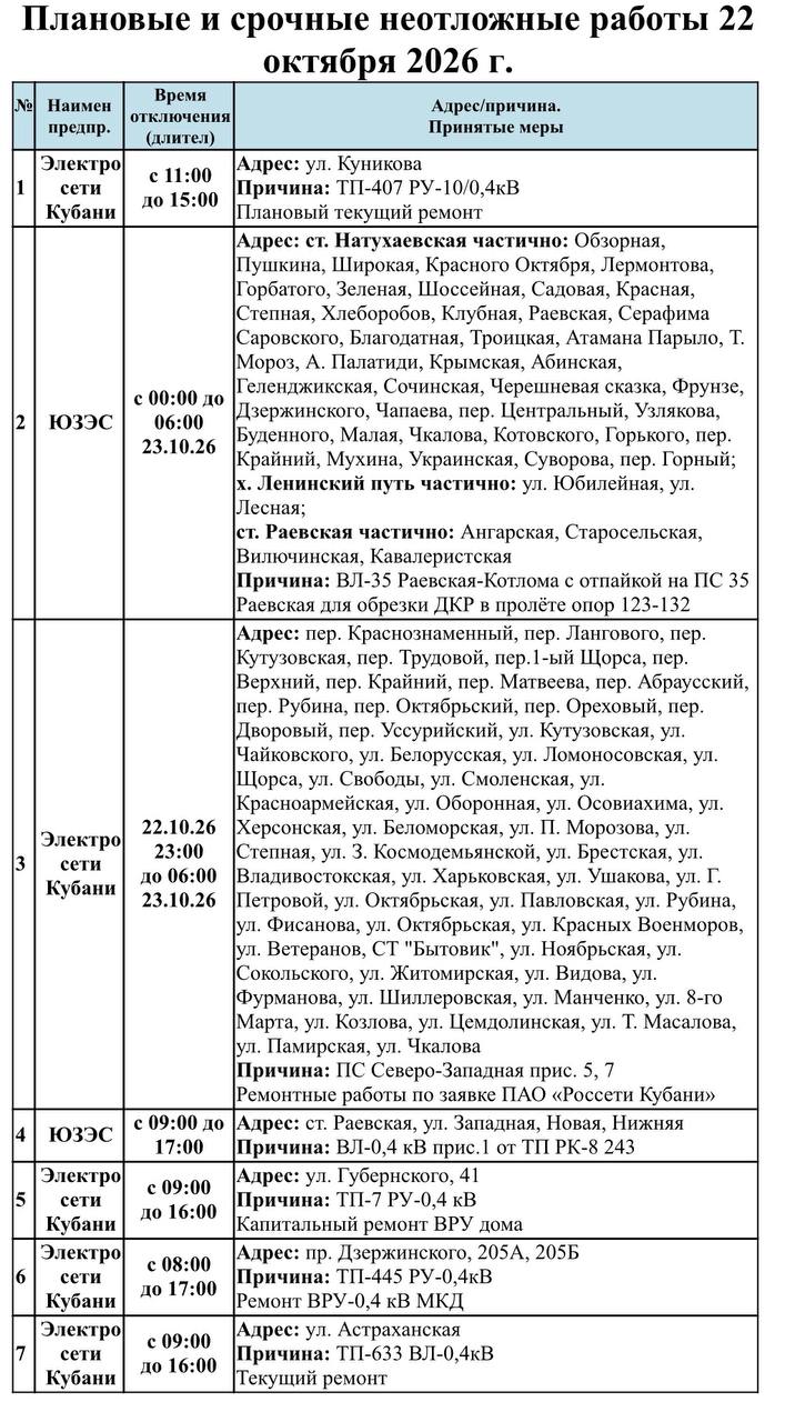 📌Информируем Вас о плановых работах на 22.10.2026