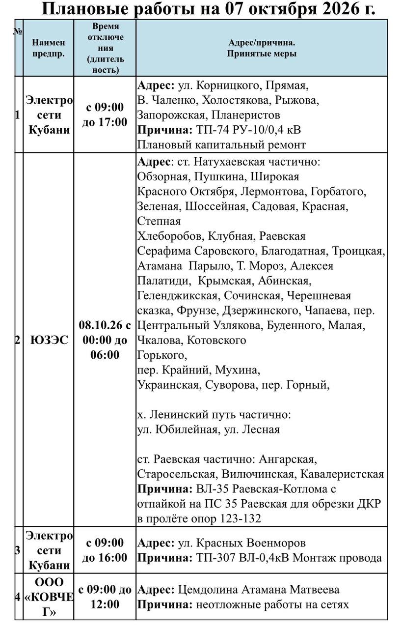 📌Информируем Вас о плановых работах на 07.10.2026