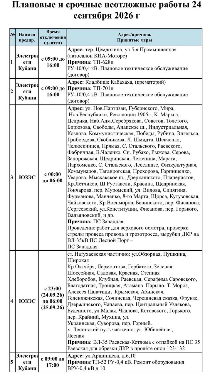 📌Информируем Вас о плановых работах на 24.09.2026