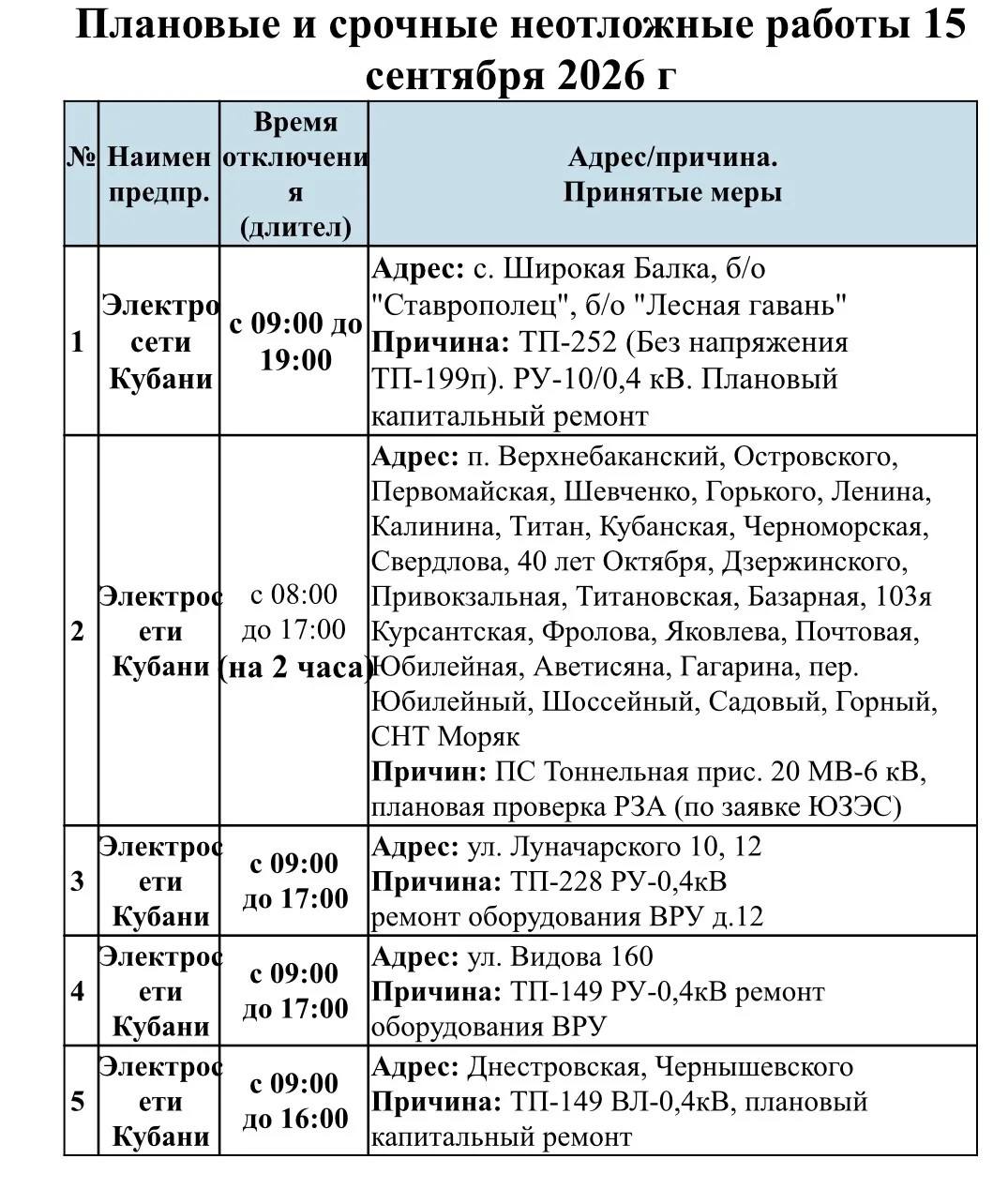 📌Информируем Вас о плановых работах на 15.09.2026